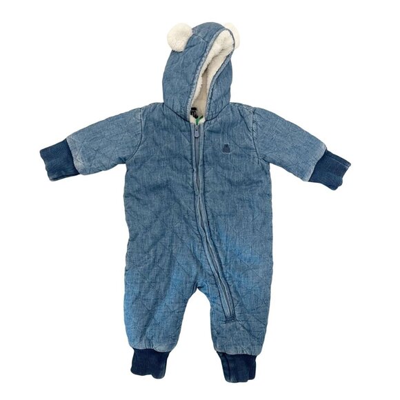 NEW Baby Gap Chambray Quilted Full Zip One Piece Bear Suit - Size 0-3 Months - Picture 1 of 4